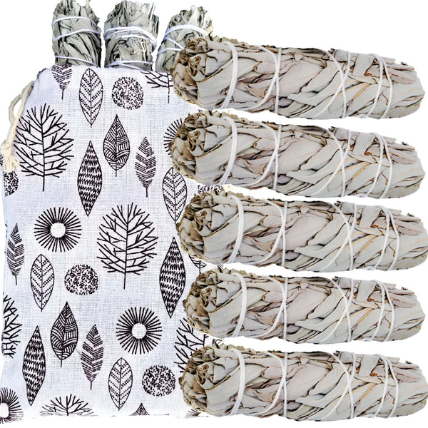 Sage Smudge Sticks, 6 White Sage Bundles Bulk Refill & Shaman Storage Bag