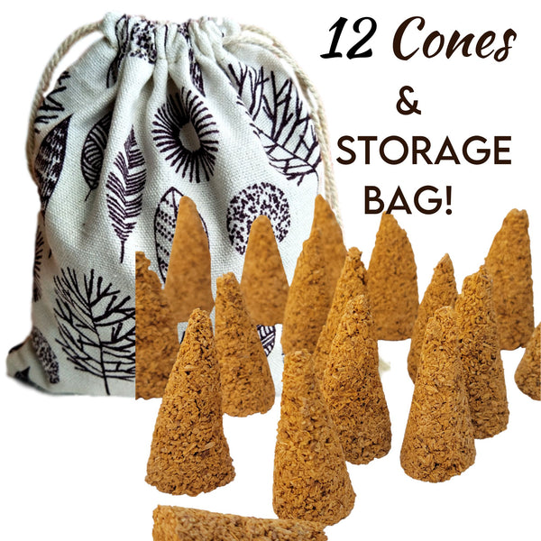 Palo Santo Cones 12, 24 or 48 Pack w/Storage Bag, Palo Santo Incense Cones from Holy Wood Powder Ground Palo Santo Sticks