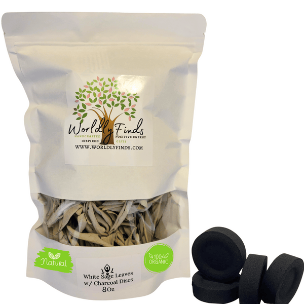 White Sage Clusters Loose Leaves with Charcoal Discs for Easy Burning, Smudging, Energy Cleansing, 100% Pure Organic & Sustainable