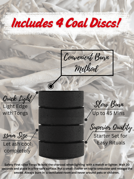 White Sage Clusters Loose Leaves with Charcoal Discs for Easy Burning, Smudging, Energy Cleansing, 100% Pure Organic & Sustainable