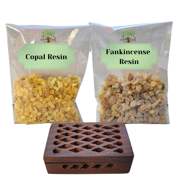 Resin Incense Burner Set – Adjustable, Convenient Charcoal Free Burner & Bonus Diffuser Box, 100% Pure Copal & Frankincense Variety, Resin Burner Kit for Cleansing, Smudging