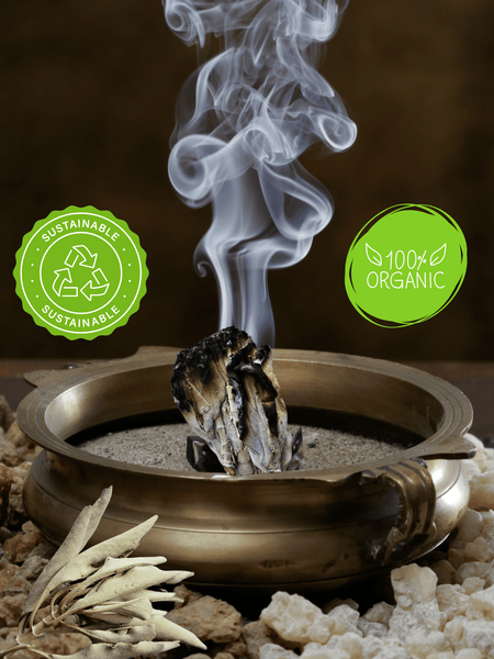 White Sage Clusters Loose Leaves with Charcoal Discs for Easy Burning, Smudging, Energy Cleansing, 100% Pure Organic & Sustainable