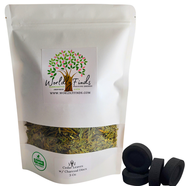 Cedar Tree Leaves with Charcoal Discs for Easy Burning, Smudging, Energy Cleansing, 100% Pure Organic & Sustainable, Natural Incense