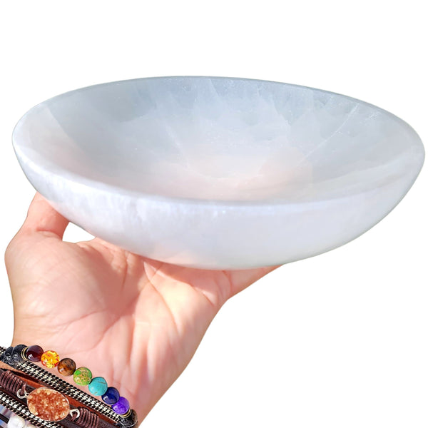 High Energy XXL Selenite Bowl Huge 8 Inch High Energy Thickly Hand-Carved, Cleansing Crystal Holder, Jumbo Selenite Charging Crystals Bowl