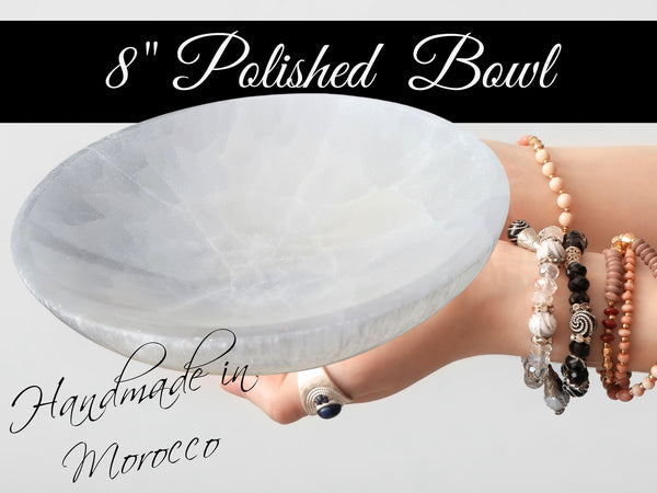 High Energy XXL Selenite Bowl Huge 8 Inch High Energy Thickly Hand-Carved, Cleansing Crystal Holder, Jumbo Selenite Charging Crystals Bowl