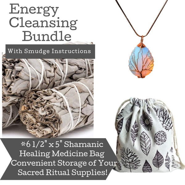 Sage Smudge Sticks Kit & Opal Stone Tree of Life Necklace Set, Smudge Kit, Worldly Finds, Worldly Finds