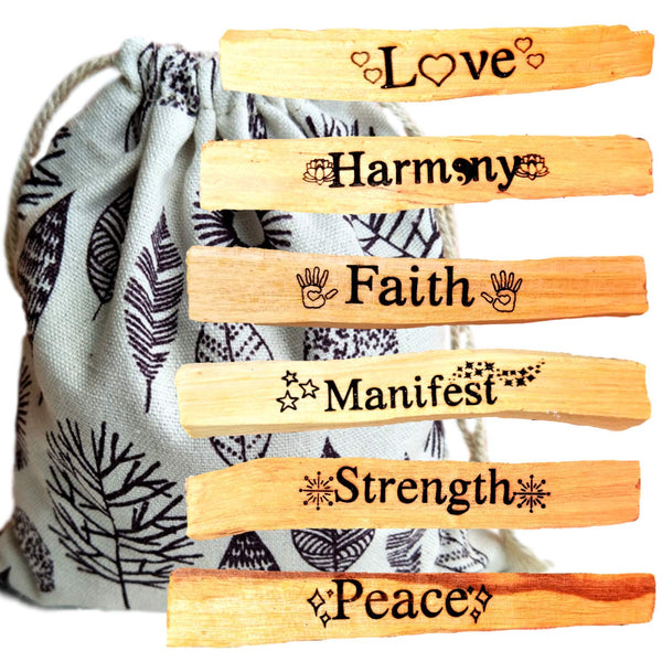 Palo Santo Sticks - 6 Engraved INTENTIONS Gift Set, palo Santo Kit, Worldly Finds, Worldly Finds 