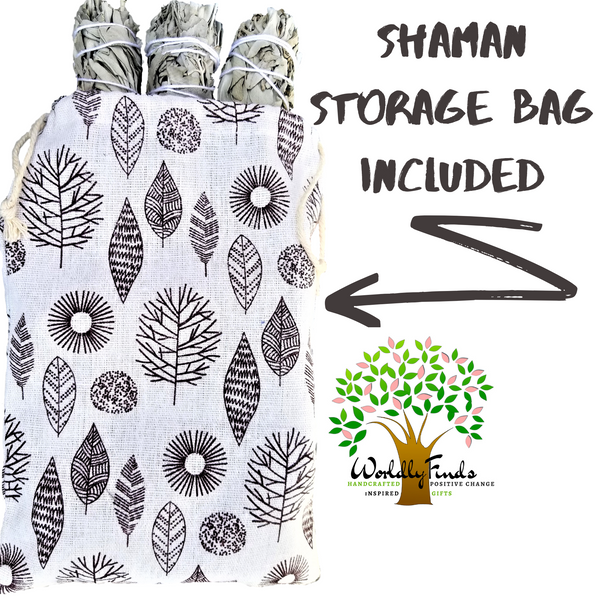 Sage Smudge Sticks, 10 White Sage Bundles Bulk Refill & Shaman Storage Bag, Sage Bundles, Worldly Finds, Worldly Finds 