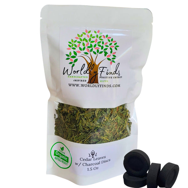 Cedar Leaf Dried Tips & Charcoal, Organic Burning Leaves - Smudging, Spiritual Cleansing, Fresh Harvest Loose Natural Incense for Herbal Use