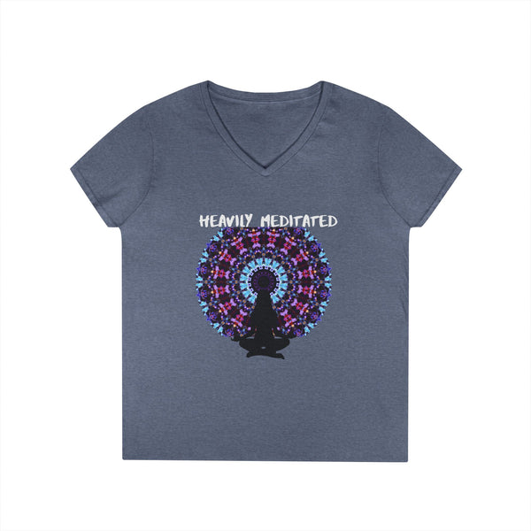 Meditation V-Neck Tee — "Heavily Meditated" Mandala Yoga Shirt