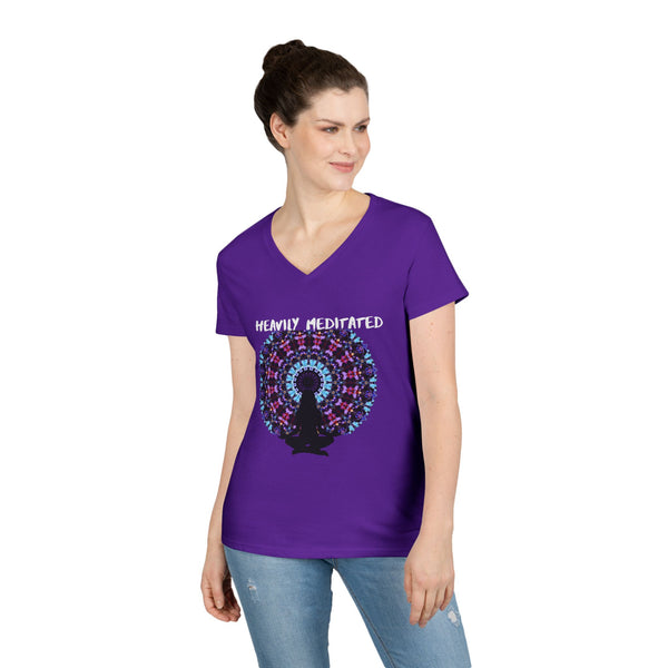 Meditation V-Neck Tee — "Heavily Meditated" Mandala Yoga Shirt