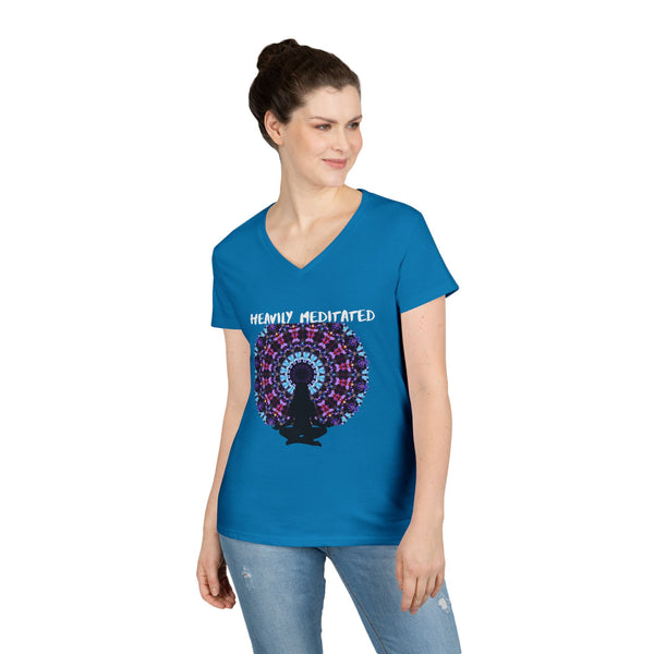 Meditation V-Neck Tee — "Heavily Meditated" Mandala Yoga Shirt
