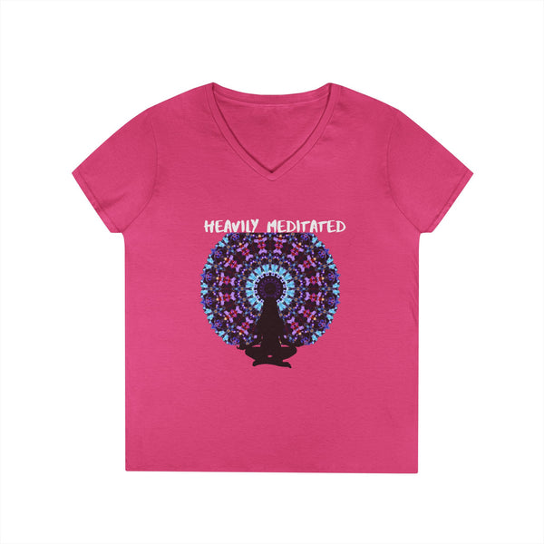Meditation V-Neck Tee — "Heavily Meditated" Mandala Yoga Shirt
