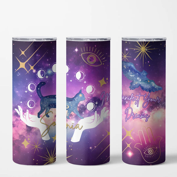 Personalized Celestial Moon Tumbler Custom Name Mystic Gift, Witchy Vibes Magic Tumbler Personalized Name 12 Hr Hot/Cold Stainless Steel Cup Handle and Straw