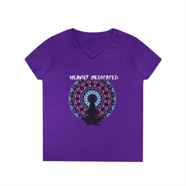 Meditation V-Neck Tee — "Heavily Meditated" Mandala Yoga Shirt