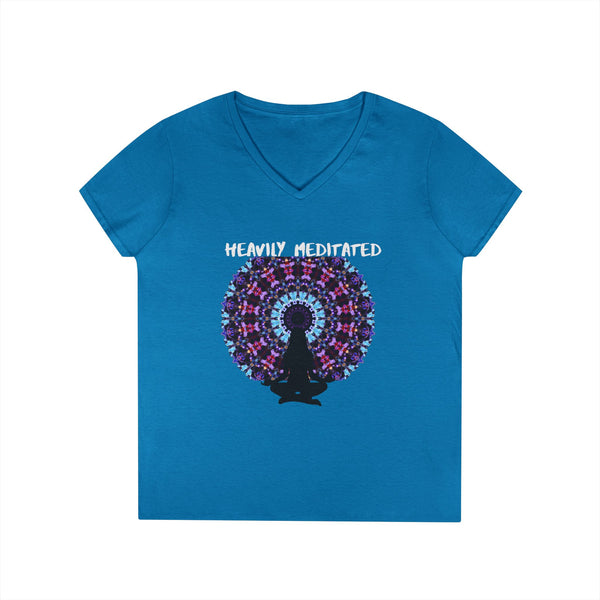 Meditation V-Neck Tee — "Heavily Meditated" Mandala Yoga Shirt