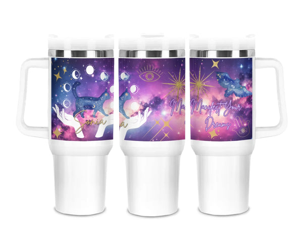 Personalized Celestial Moon Tumbler Custom Name Mystic Gift, Witchy Vibes Magic Tumbler Personalized Name 12 Hr Hot/Cold Stainless Steel Cup Handle and Straw