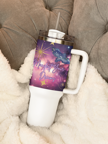 Personalized Celestial Moon Tumbler Custom Name Mystic Gift, Witchy Vibes Magic Tumbler Personalized Name 12 Hr Hot/Cold Stainless Steel Cup Handle and Straw