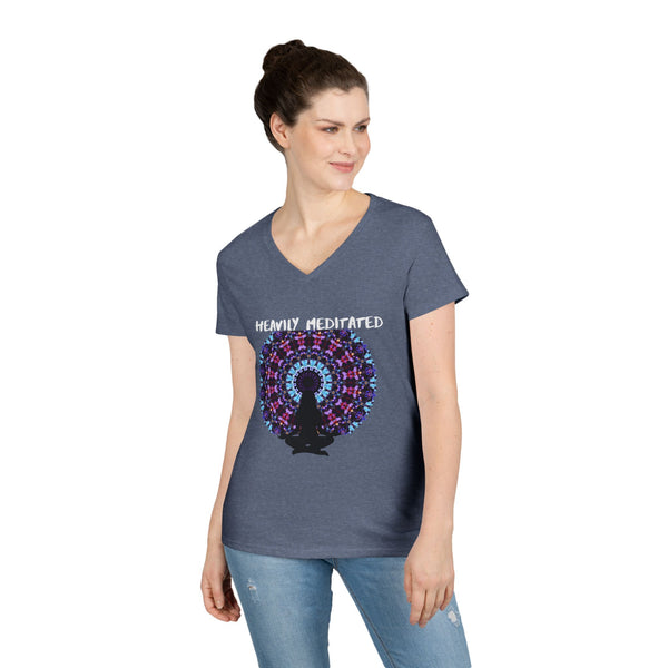 Meditation V-Neck Tee — "Heavily Meditated" Mandala Yoga Shirt