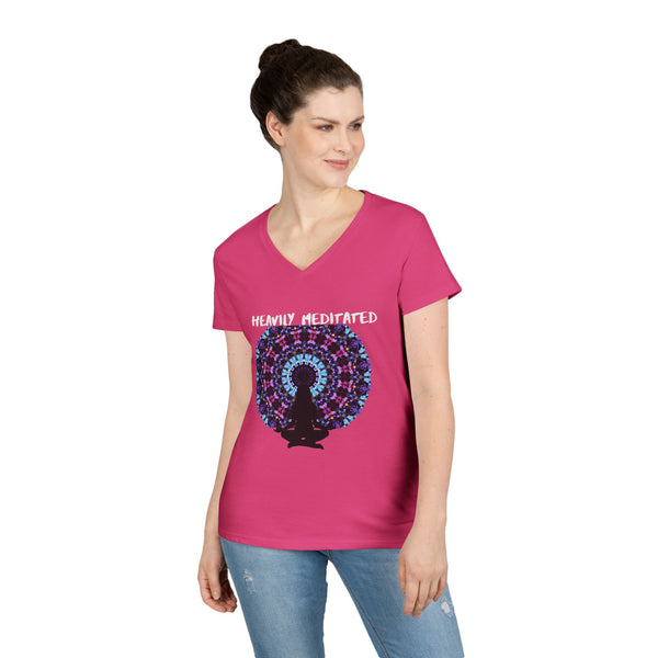 Meditation V-Neck Tee — "Heavily Meditated" Mandala Yoga Shirt