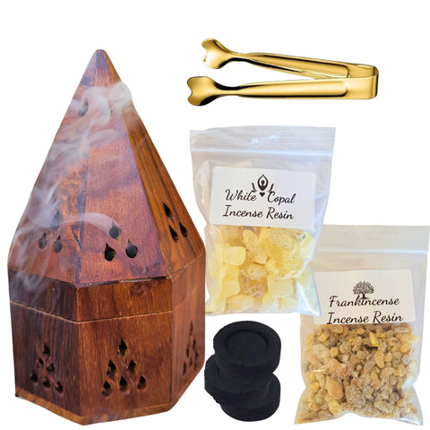Resin Incense Burner Kit Starter Set, Natural Wood Incense Holder