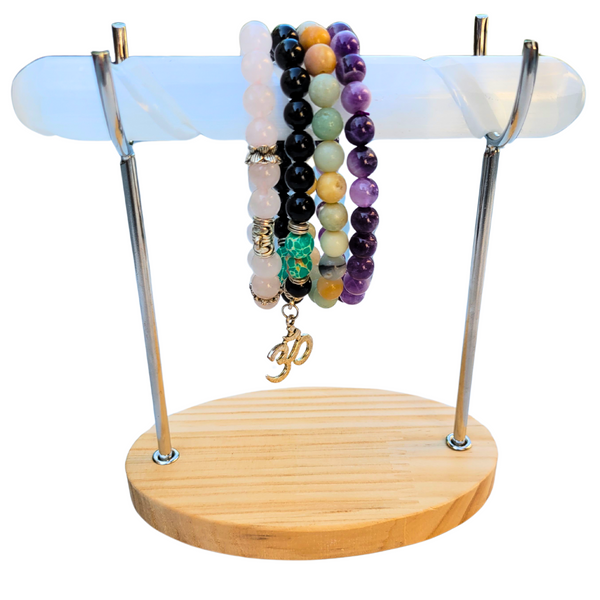 Selenite Bracelet Holder Stand, Spiral Selenite Charging, Cleansing Crystal Bracelet Display Stand, Gold Oval Shape