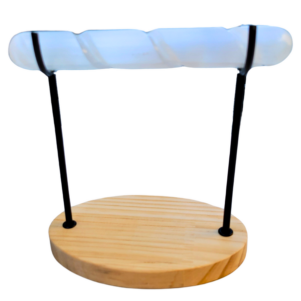 Selenite Bracelet Holder Stand, Spiral Selenite Charging, Cleansing Crystal Bracelet Display Stand, Gold Oval Shape