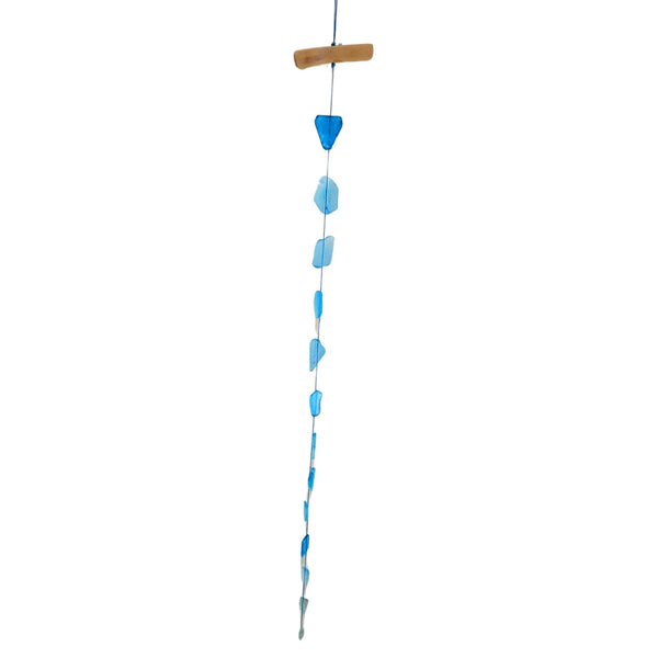 Sea Glass Wall Hanging 35" Indoor/Outdoor Seaglass Suncatcher, Handcrafted Driftwood & Blue Sea Glass Hanger Ocean Decor, Sea Glass Art