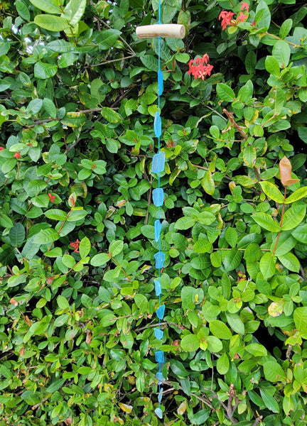 Sea Glass Wall Hanging 35" Indoor/Outdoor Seaglass Suncatcher, Handcrafted Driftwood & Blue Sea Glass Hanger Ocean Decor, Sea Glass Art