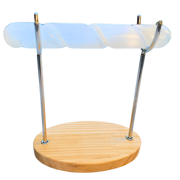 Selenite Bracelet Holder Stand, Spiral Selenite Charging, Cleansing Crystal Bracelet Display Stand, Gold Oval Shape