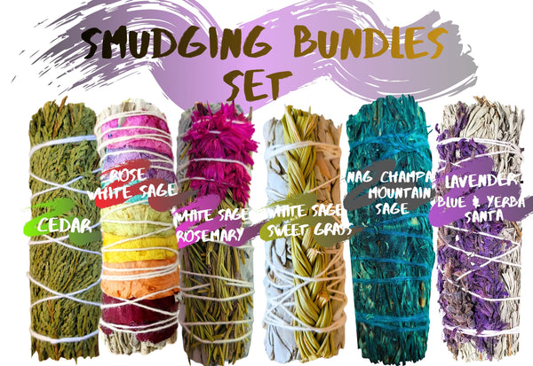 Sage Smudge Kit Spiritual Cleansing Sage Variety Pack, 6 Healing Smudge Bundles for Energy Clearing