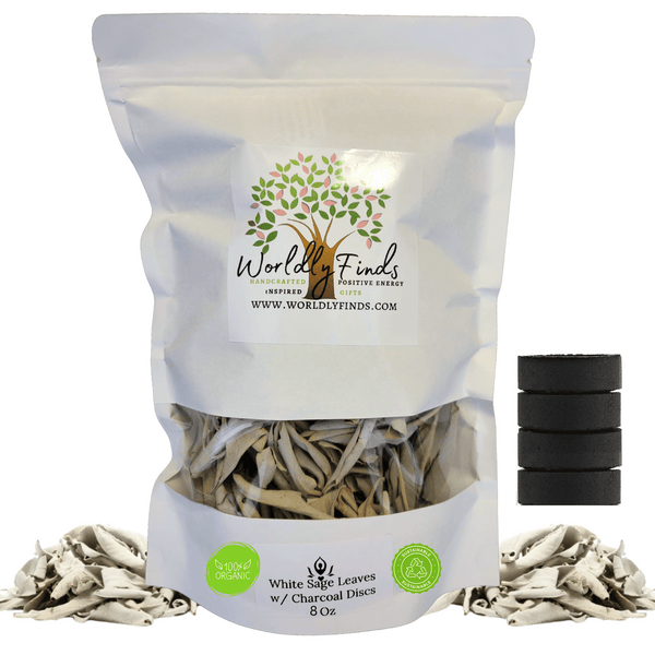 White Sage Clusters Loose Leaves w/ Charcoal Discs for Easy Burning, Smudging, Energy Cleansing