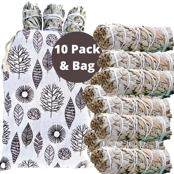 Sage Smudge Sticks, 10 White Sage Bundles Bulk Refill & Shaman Storage Bag