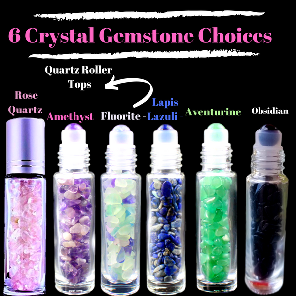 Gemstone Roller Bottle Gift, 6 Choices - DIY Gemstone Essential Oil Roller Bottles, Chakra Diffuser