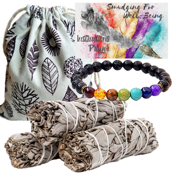 Sage Smudge Sticks Chakra 3 White Sage Kit, Chakra Bracelet,Instructions, Bag!, Smudge Kit, Worldly Finds, Worldly Finds 