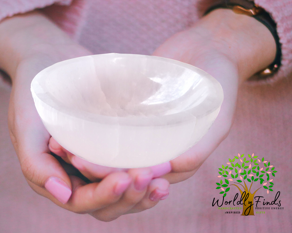 Selenite Crystal Smudge Bowl 4" Polished, Hand-Carved in Morocco