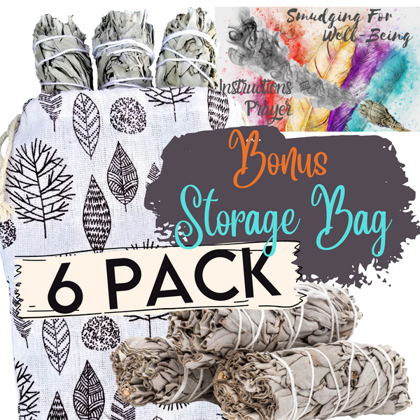 Sage Smudge Sticks, 6 White Sage Bundles Bulk Refill & Shaman Storage Bag