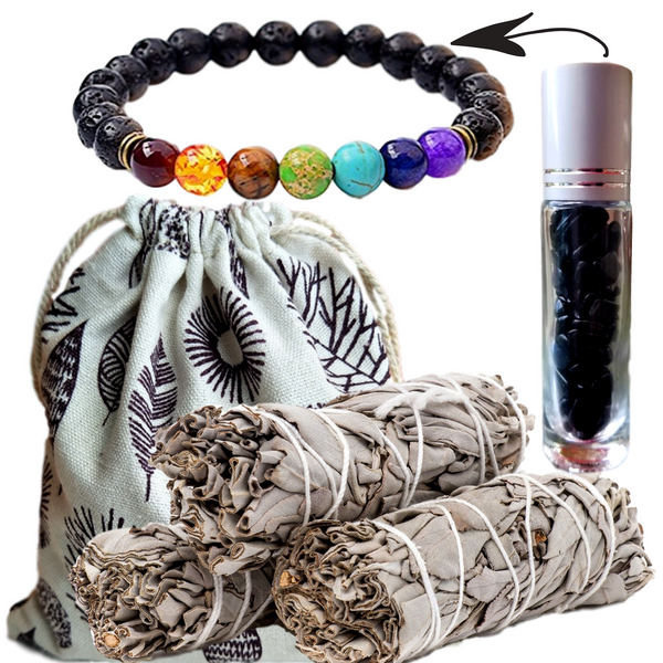 Sage Smudge Sticks & 6 Gemstone Choices Crystal Roller Bottle, Chakra Bracelet Gift Set
