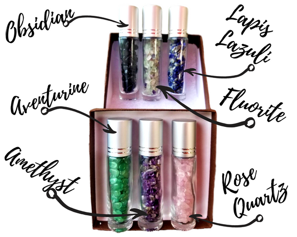 Gemstone Roller Bottle Gift, 6 Choices - DIY Gemstone Essential Oil Roller Bottles, Chakra Diffuser