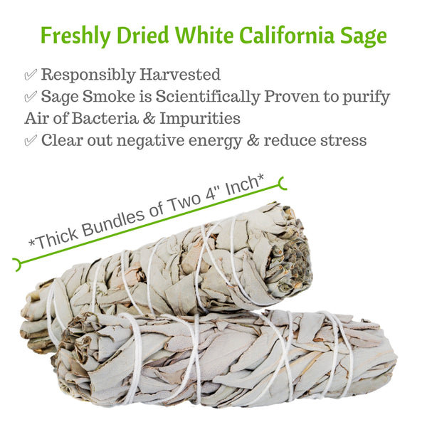 WHITE SAGE SMUDGE Sticks - 2, 3, 5 Pack Organic, Sage Bundles Smudging Sticks, Sustainable
