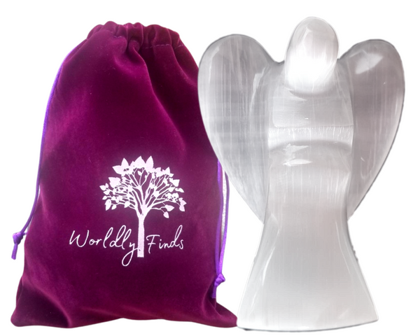 Selenite Crystal Guardian Angel Figurine 4” Size, Carved Crystal Protective Figure