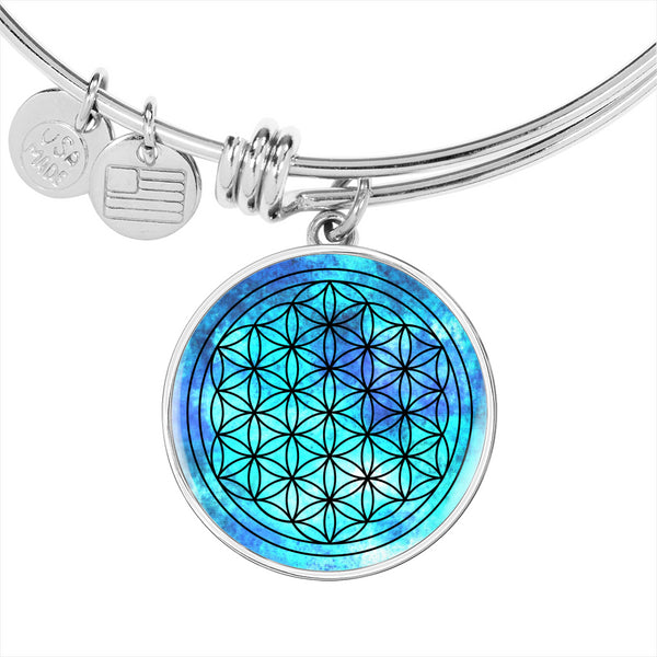 Turquoise Flower of Life Sacred Geometry Jewelry Adjustable Bracelet