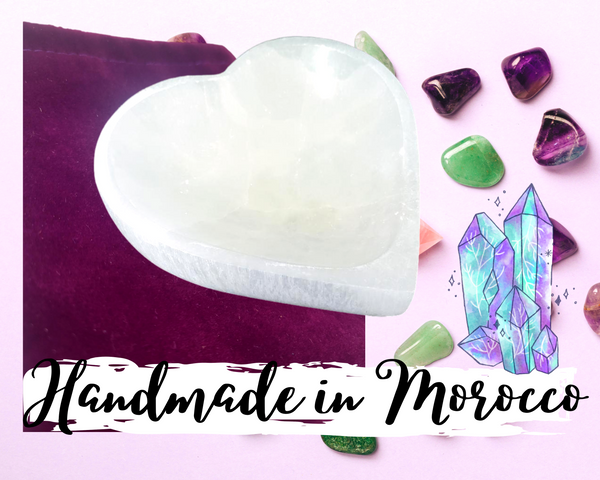 Selenite Crystal Heart Bowl - Selenite Crystal Holder Moroccan Carved Heart Dish