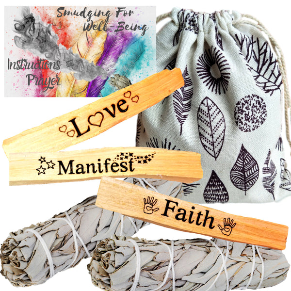 Palo Santo and Sage Engraved Smudge Prayer LOVE Spell Ritual Incense Kit, Palo Santo Sticks Etched, Love Attraction Smudge Kit,Spiritual Kit
