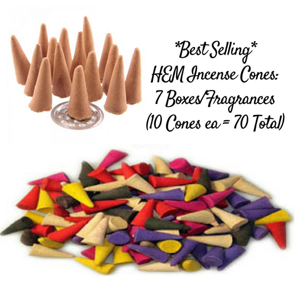 Incense Cones 7 Choices: White Sage, Myrrh, Dragons Blood, Patchouli, Sandal, Vanilla, Natural HEM Incense Cones Bulk, Incense Cones Set