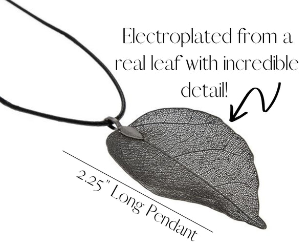 Electroplated Real Leaf Necklace, Black or Gold Dipped Leaf Necklace, Natural Leaf Pendant Necklace, Gold Leaf Necklace, Nature Gifts