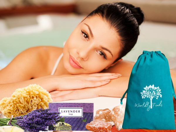 Natural Spa Bath Gift Set Box: Abalone Soap Dish Holder, Natural Sea Sponge, Himalayan Salt, Natural Soap Gift Set, Natural Bath Products
