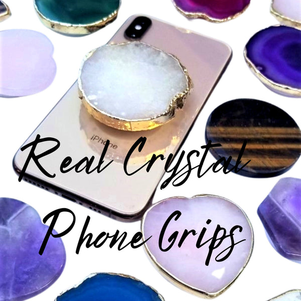 GENUINE Rose Quartz Crystal Cell Phone Grip, 6 Options! Crystal Phone Stand, Natural Crystal Healing Phone Accessories