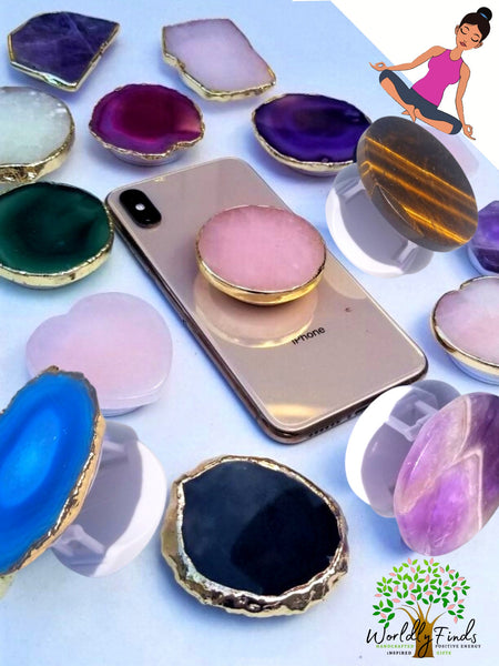 GENUINE Rose Quartz Crystal Cell Phone Grip, 6 Options! Crystal Phone Stand, Natural Crystal Healing Phone Accessories