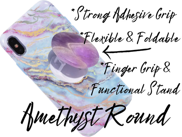 AMETHYST Quartz Crystal Cell Phone Grip, 4 Options! Genuine Crystal Phone Stand, Natural Crystal Healing Phone Accessories